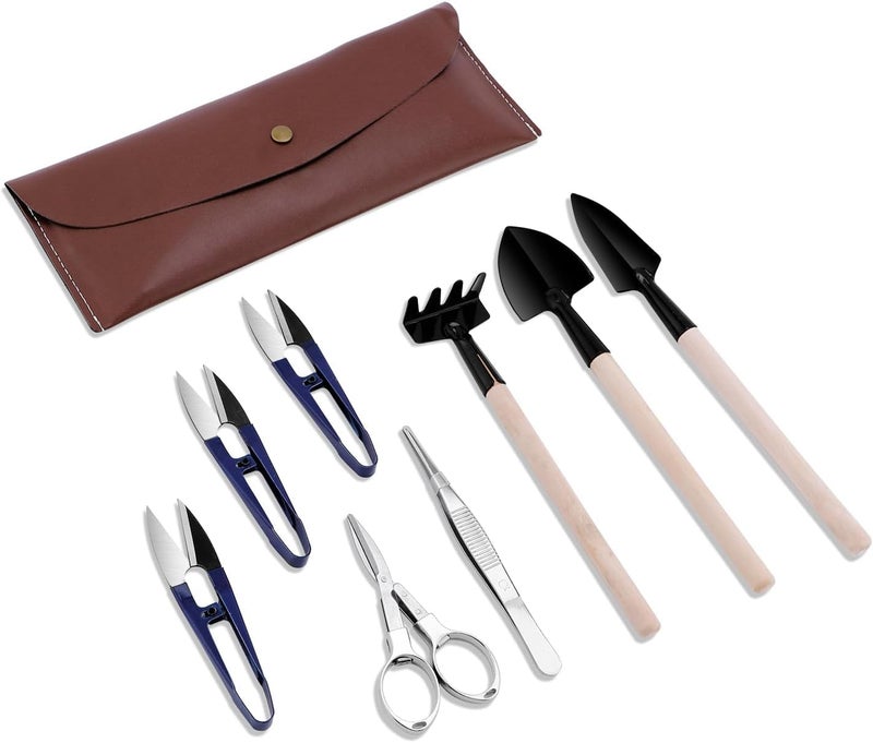 ZELARMAN Bonsai Set 8 Pcs - Include Pruner, Fold Scissors, Mini Rake, Bud & Leaf Trimmer Set by - Image 1